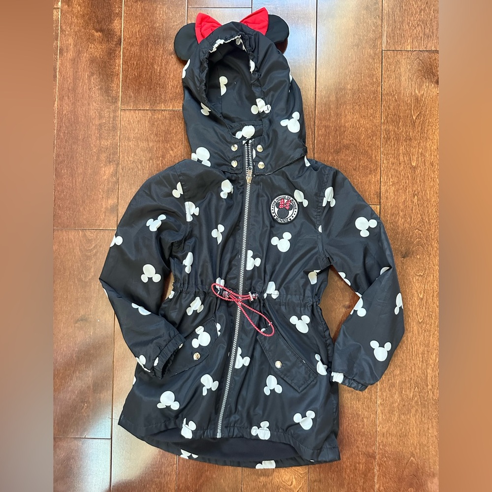 H&M Black Girls Mickey Mouse Disney Hooded Raincoat WindbreakerJacket 7-8 yrs